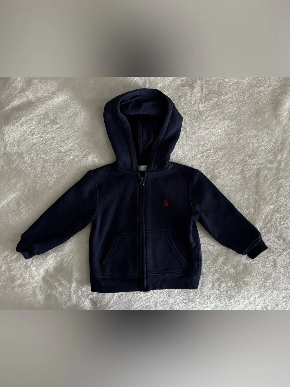 Ralph Lauren Navy Hooded Zip-Up Sweatshirt with Red Pony